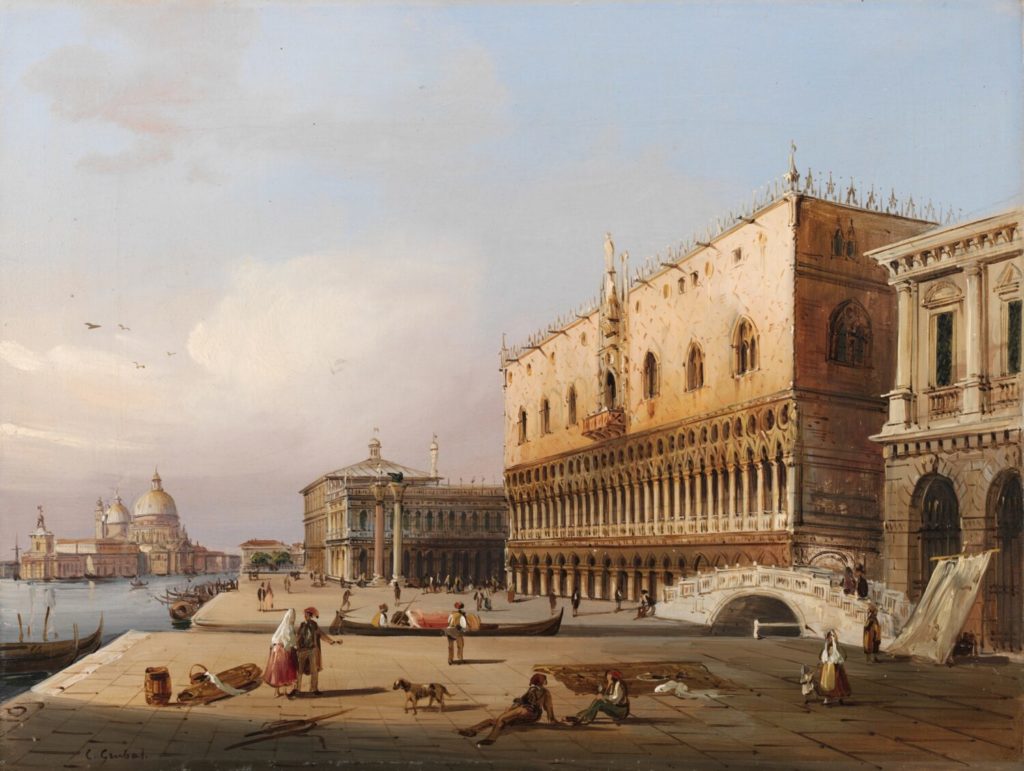 Zu sehen ist Carlo Grubacs Bild  "Der Dogenpalast in Venedig", gemalt um 1860, Öl auf Leinwand